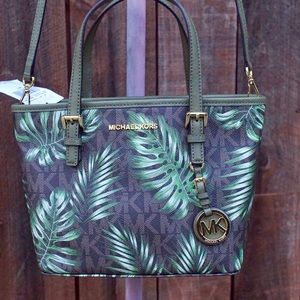 Michael Kors Green Tote Jet Set Palm Tree Olive